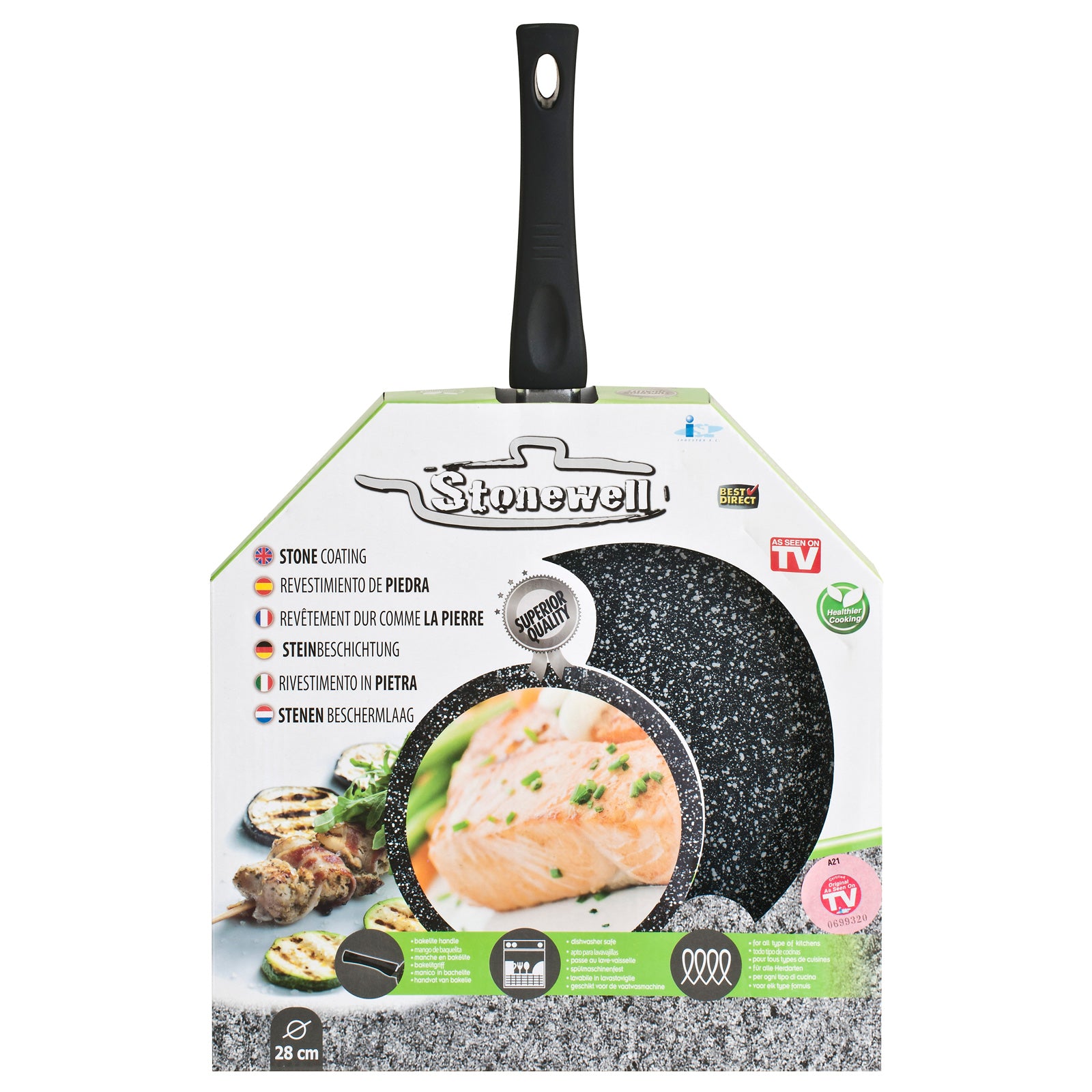 Stonewell 28cm Non-Stick Frypan in black with ergonomic handle, showcasing its durable stone surface and sleek design.