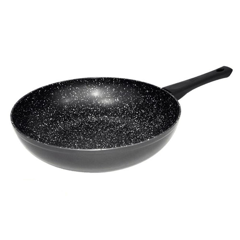 Stonewell 30cm Non-Stick Wok in black with a smooth stone surface, showcasing its large capacity and ergonomic Bakelite handle.