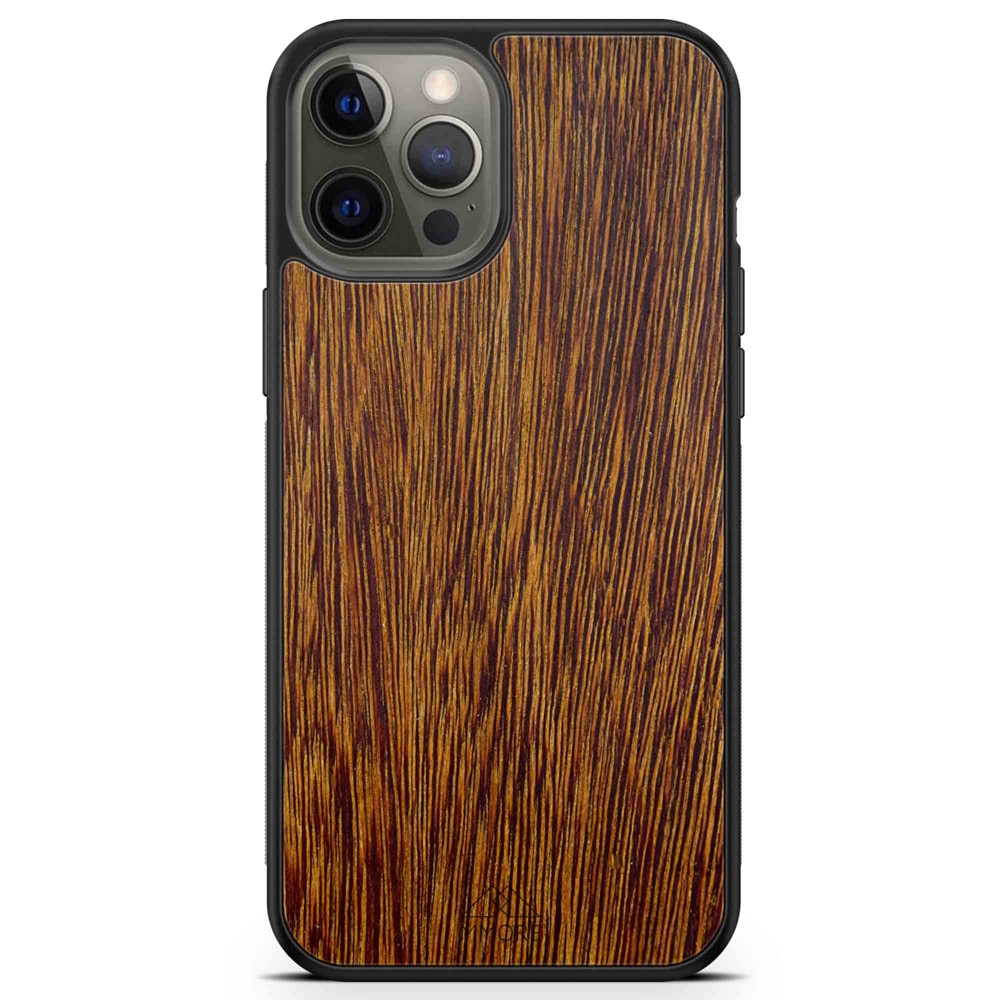 Sucupira wooden phone case held in hand, showcasing its unique grain and finish.