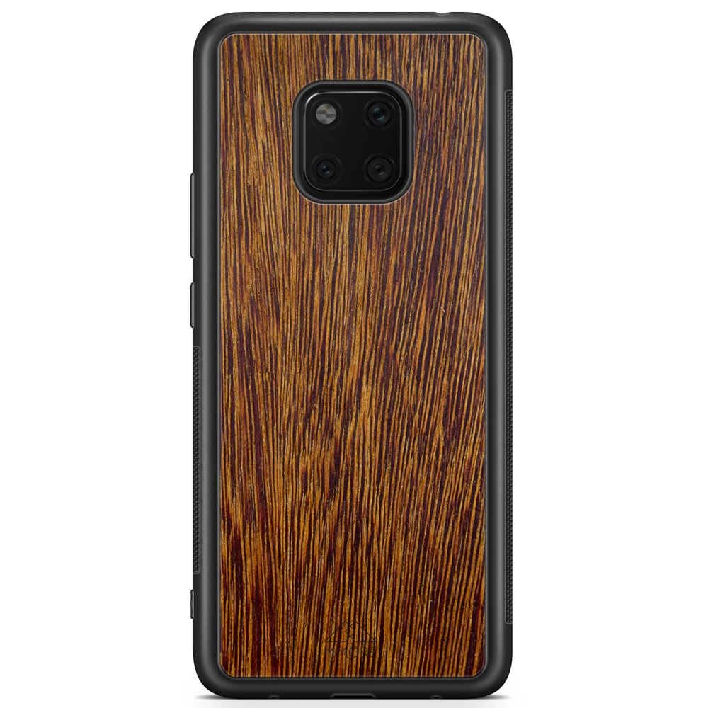 Sucupira wooden phone case held in hand, showcasing its unique grain and finish.