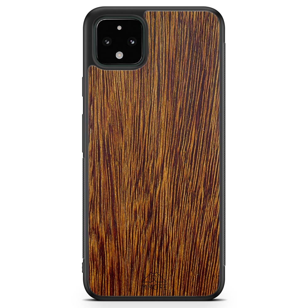 Sucupira wooden phone case held in hand, showcasing its unique grain and finish.