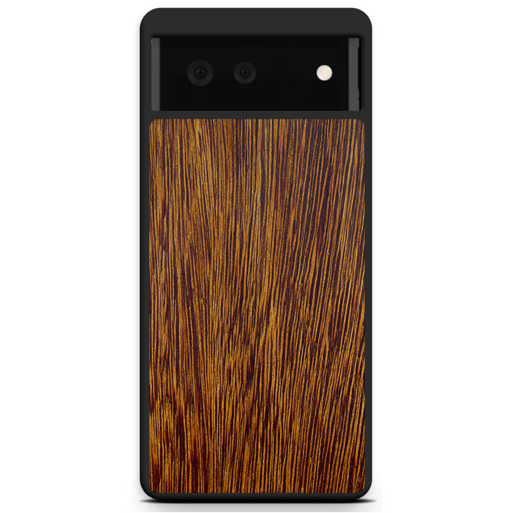 Sucupira wooden phone case held in hand, showcasing its unique grain and finish.