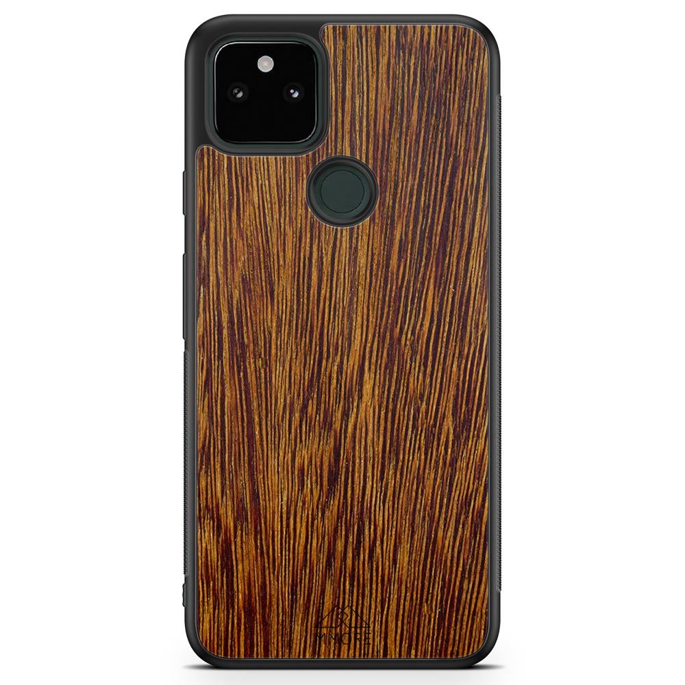 Sucupira wooden phone case held in hand, showcasing its unique grain and finish.