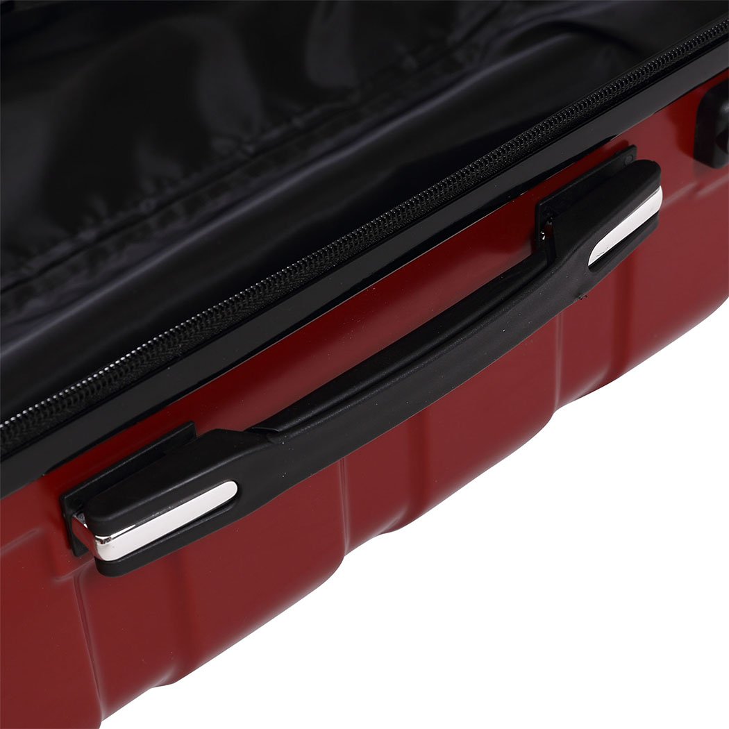 A stylish 3-piece suitcase luggage set in red, featuring hard cover, dual wheels, and TSA-approved locks for secure travel.