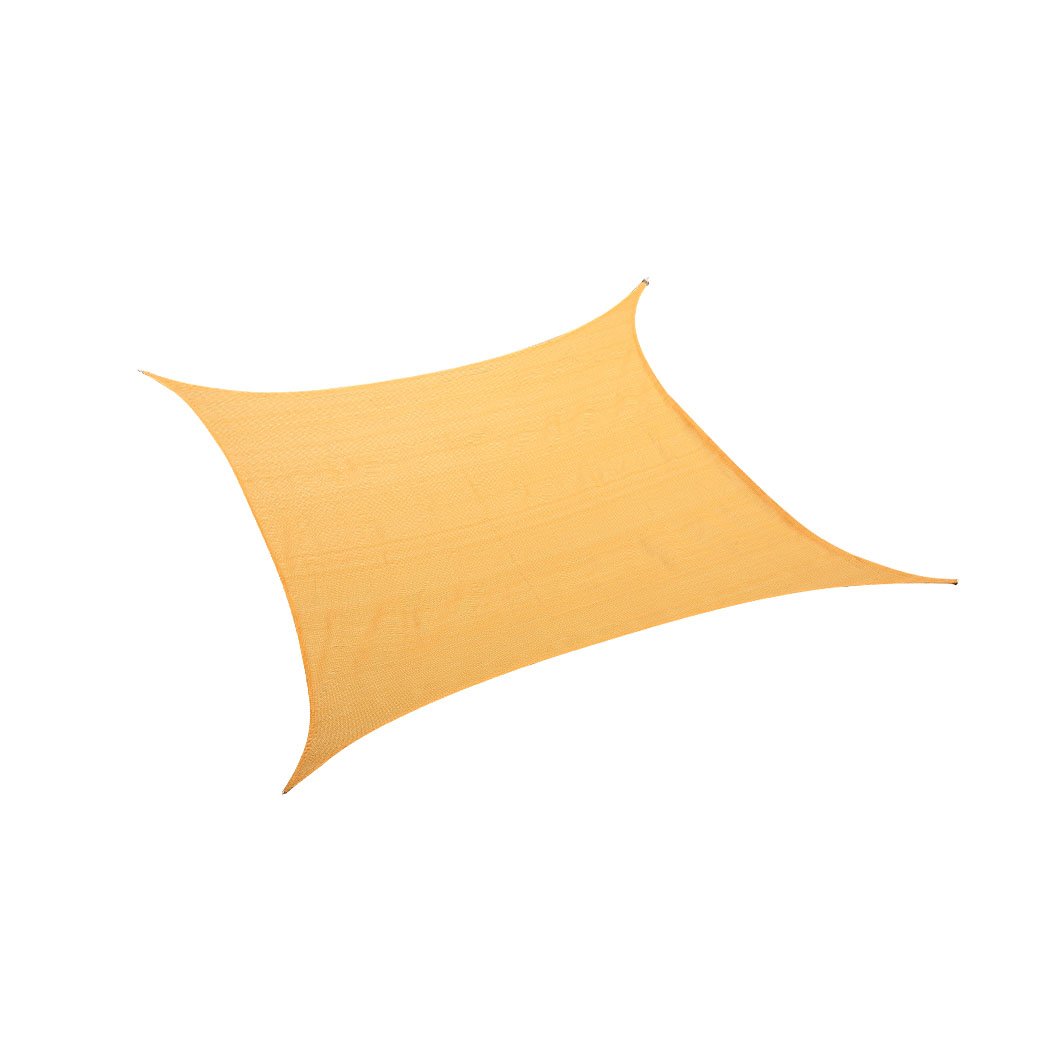 Sun Shade Sail Cloth Canopy in beige color, rectangular shape, providing shade outdoors with corner rings and strings for easy installation.