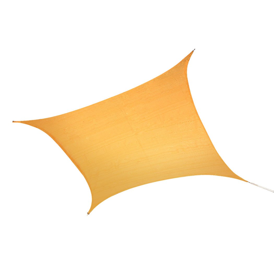 Sun Shade Sail Cloth Canopy in beige color, rectangular shape, providing shade outdoors with corner rings and strings for easy installation.