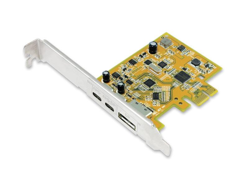 SUNIX USB 3.1 10G PCI Express Host Card with DisplayPort Alt-Mode, featuring dual USB Type-C ports and included accessories.