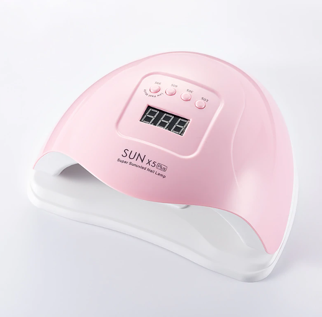 SUNX5 MAX 120W UV LED Nail Lamp in white and pink, featuring 36 LEDs and a smart LCD display for efficient nail drying.