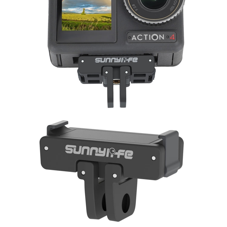 Sunnylife AD691 Magnetic Adapter Mount for DJI Action 2 and Osmo Action, showcasing its strong magnetic suction and durable design.