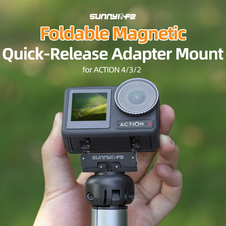 Sunnylife AD691 Magnetic Adapter Mount for DJI Action 2 and Osmo Action, showcasing its strong magnetic suction and durable design.