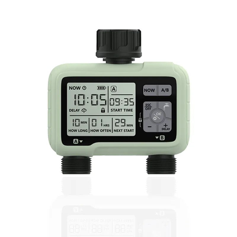 Super Timing System 2-Outlet Water Timer designed for precise outdoor irrigation with adjustable programs.