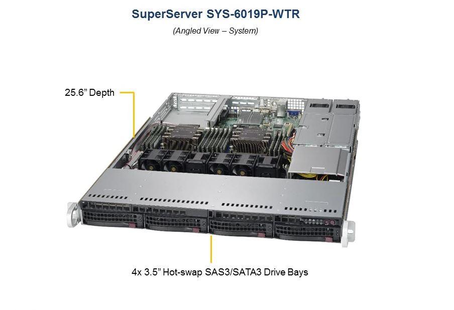 SUPERMICRO 1RU Workstation featuring Intel Xeon Silver 4110 processor, 32GB RDIMM memory, and 4 hot-swap drive bays.