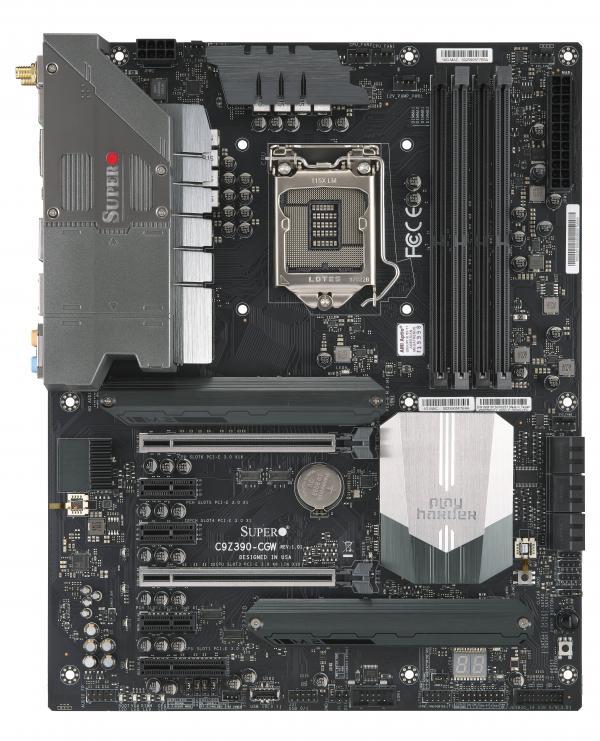 SUPERMICRO C9Z390-CGW Gaming Motherboard showcasing its ATX form factor and multiple ports.