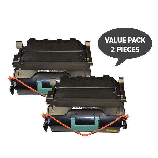 T650 Premium Generic Toner Cartridge x 2 set for Lexmark printers, showcasing two black toner cartridges in a sleek design.