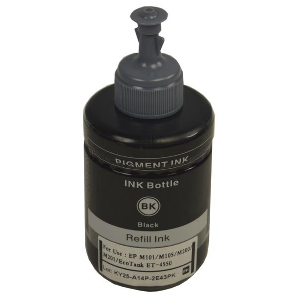 T774 Generic Pigment Black Refill Bottle with a sleek design, ideal for vibrant printing.