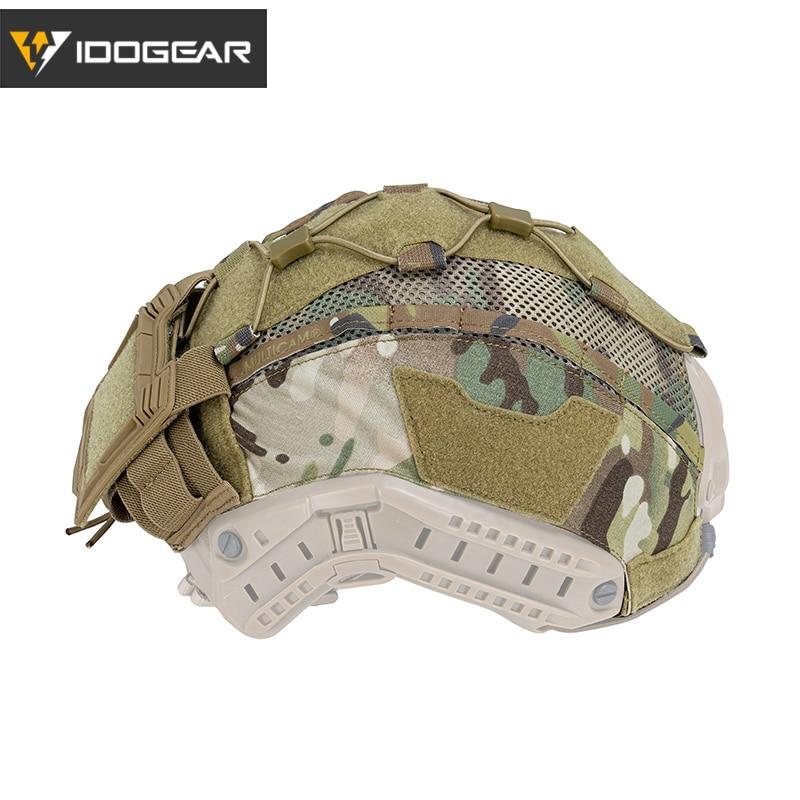 Tactical helmet cover designed for Maritime helmets, featuring an NVG battery pouch, in Multicam and Multicam Black colors.