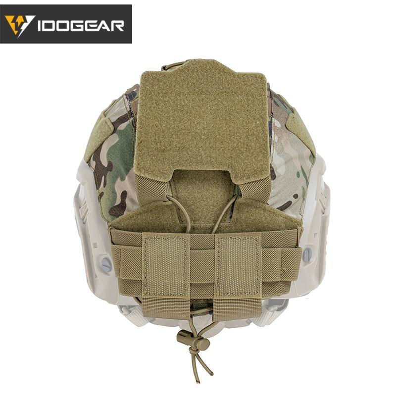 Tactical helmet cover designed for Maritime helmets, featuring an NVG battery pouch, in Multicam and Multicam Black colors.