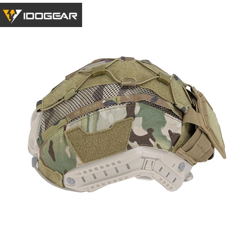 Tactical helmet cover designed for Maritime helmets, featuring an NVG battery pouch, in Multicam and Multicam Black colors.