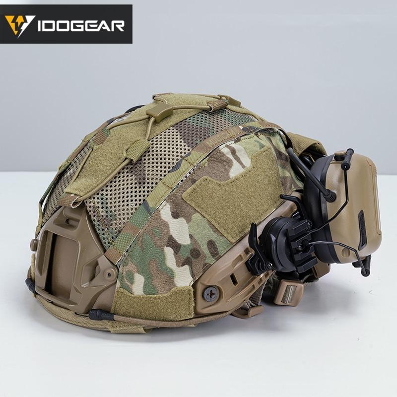 Tactical helmet cover designed for Maritime helmets, featuring an NVG battery pouch, in Multicam and Multicam Black colors.