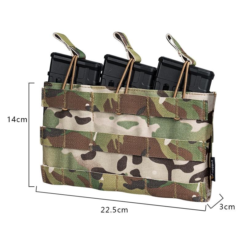 Tactical Molle Triple Mag Pouch in Multicam color, designed to hold three 5.56 magazines securely with MOLLE webbing.