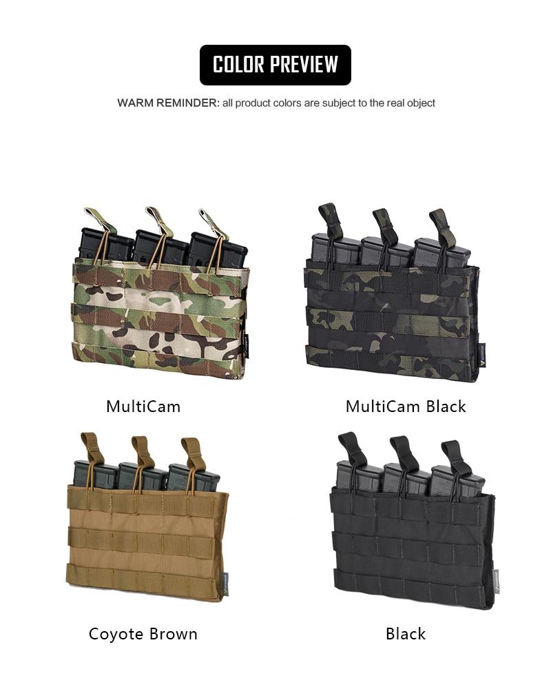 Tactical Molle Triple Mag Pouch in Multicam color, designed to hold three 5.56 magazines securely with MOLLE webbing.