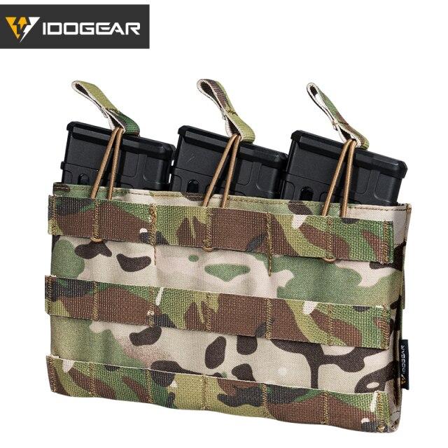 Tactical Molle Triple Mag Pouch in Multicam color, designed to hold three 5.56 magazines securely with MOLLE webbing.