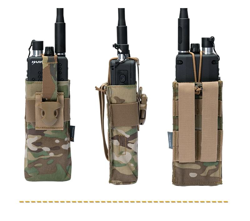 Tactical Radio Pouch for RRV vest in Multicam color, designed for walkie talkies with MOLLE compatibility, made from durable nylon fabric.