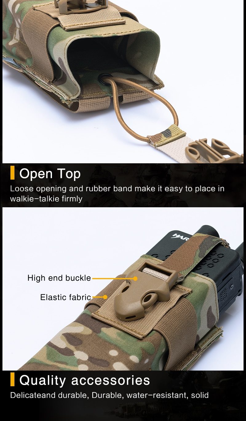 Tactical Radio Pouch for RRV vest in Multicam color, designed for walkie talkies with MOLLE compatibility, made from durable nylon fabric.