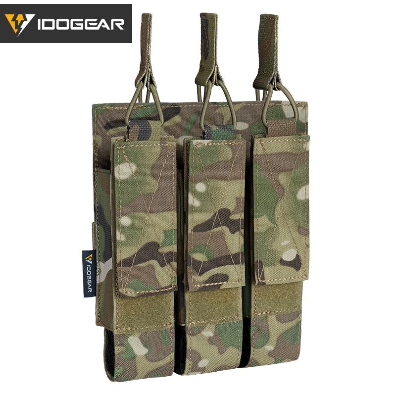 Tactical Triple Magazine Pouch in Multicam color, designed for submachine guns, featuring durable 500D nylon fabric and MOLLE compatibility.