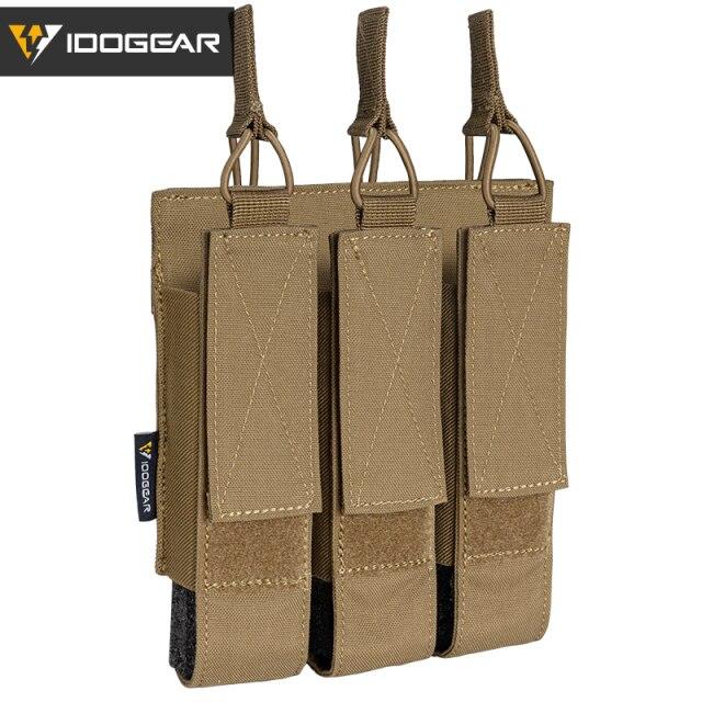 Tactical Triple Magazine Pouch in Multicam color, designed for submachine guns, featuring durable 500D nylon fabric and MOLLE compatibility.