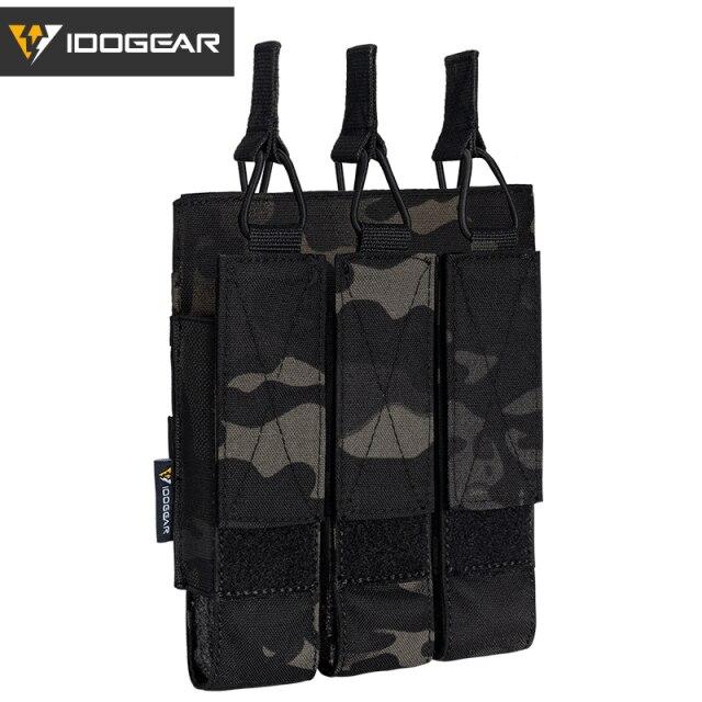 Tactical Triple Magazine Pouch in Multicam color, designed for submachine guns, featuring durable 500D nylon fabric and MOLLE compatibility.