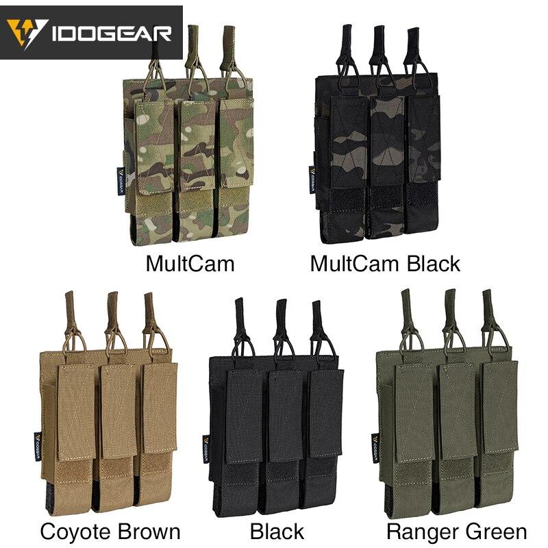 Tactical Triple Magazine Pouch in Multicam color, designed for submachine guns, featuring durable 500D nylon fabric and MOLLE compatibility.