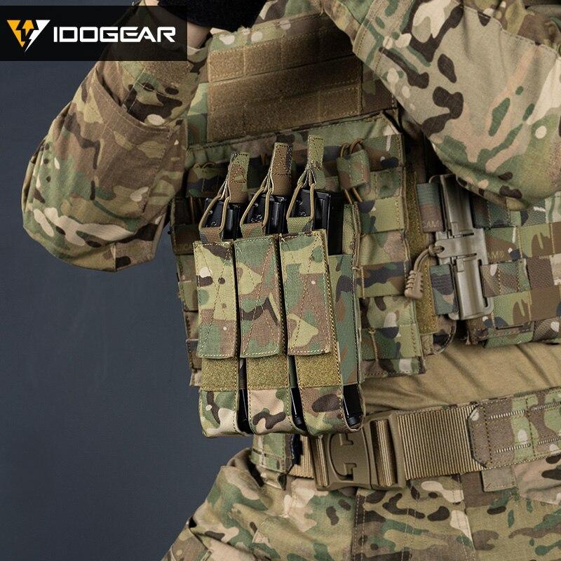 Tactical Triple Magazine Pouch in Multicam color, designed for submachine guns, featuring durable 500D nylon fabric and MOLLE compatibility.