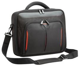 Targus 18.2' Classic+ Clamshell Laptop Case in black, featuring a padded handle and multiple storage compartments.