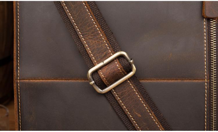 The Viggo Briefcase, a genuine leather messenger bag, showcasing its sleek design, spacious compartments, and high-quality crazy horse leather finish.