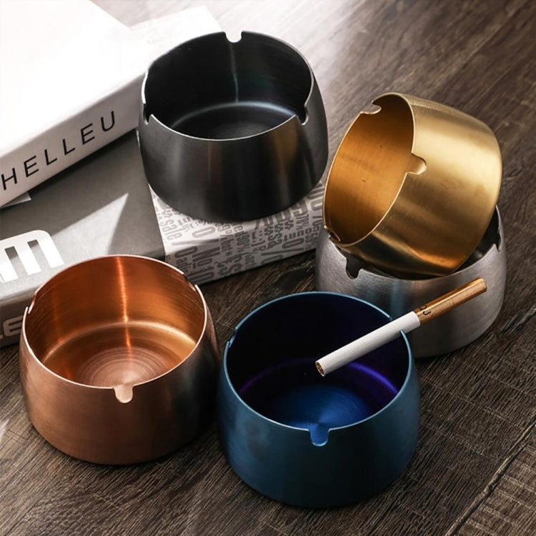 Thickened stainless steel ashtray with a sleek design, featuring a U-shaped groove for unburned cigarettes, suitable for home and outdoor use.