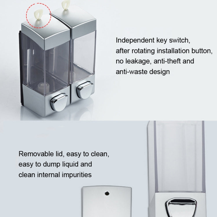 Three Head Wall Mounted Manual Press Soap Dispenser with transparent design and ABS material, ideal for liquid dispensing in various settings.