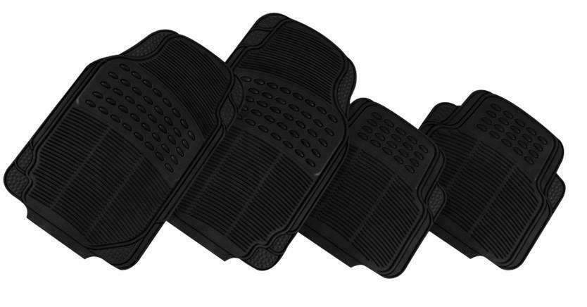 THUNDER 4-Piece Car Mat set in black rubber, featuring anti-slip backing and rugged design for vehicle protection.