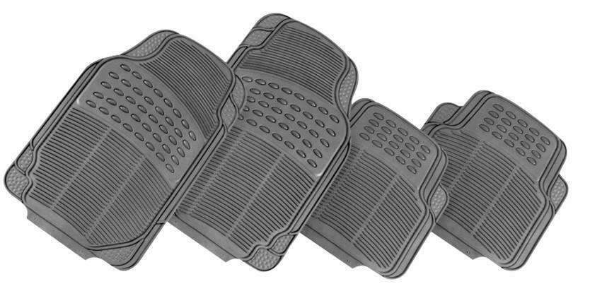 THUNDER 4-Piece Car Mat set in grey rubber, featuring anti-slip backing and trim-to-fit design for vehicle protection.