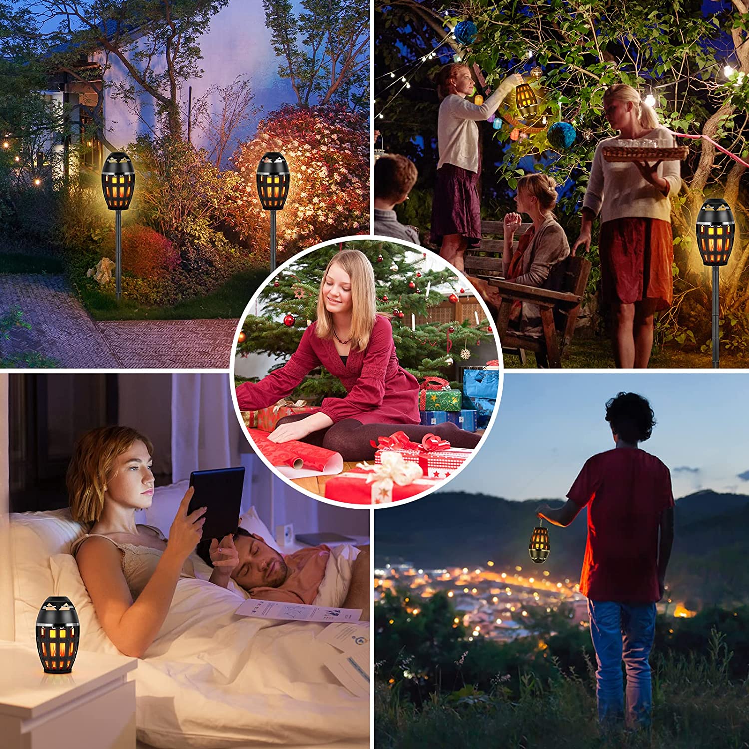 Tiki Tiki To To Outdoor LED Torch with Bluetooth Speaker, featuring a flickering LED flame and adjustable pole for outdoor parties.