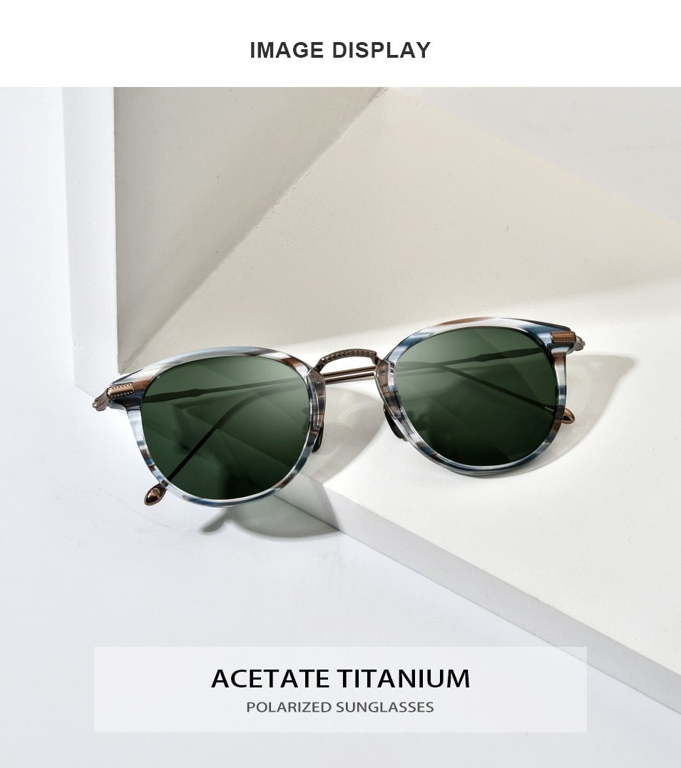 A pair of stylish Titanium Acetate Polarized Sunglasses for men, featuring a retro vintage square design with UV400 protection.