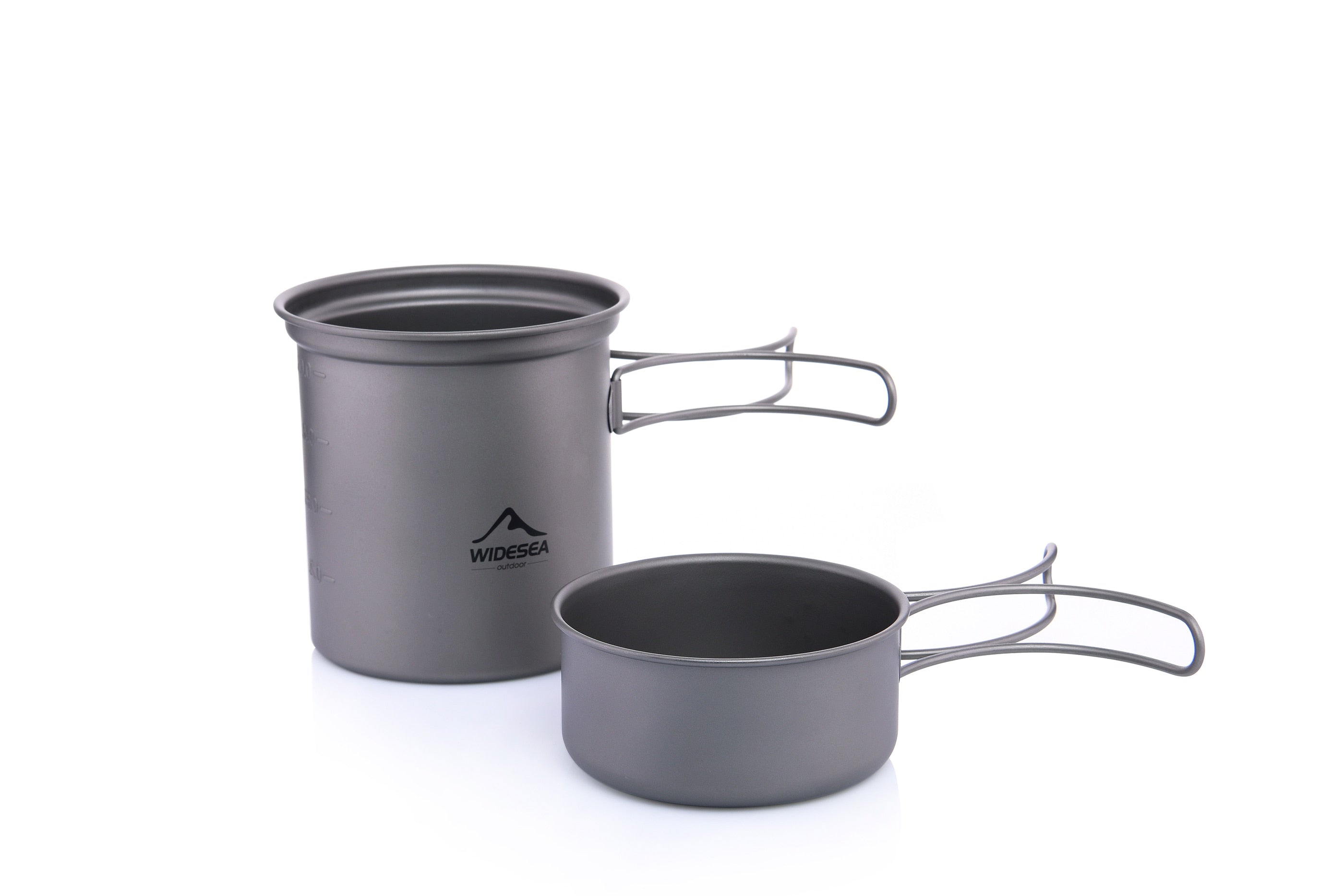 A lightweight titanium cooking pot set designed for outdoor camping and hiking, showcasing its sleek design and durable material.