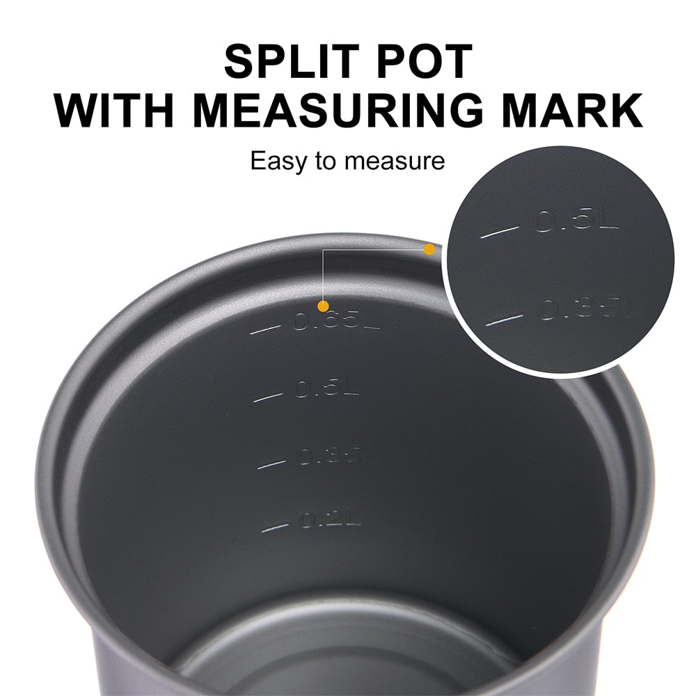 A lightweight titanium cooking pot set designed for outdoor camping and hiking, showcasing its sleek design and durable material.