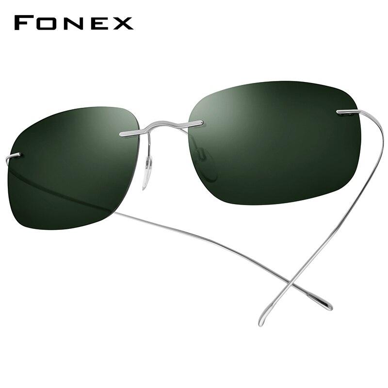 A pair of ultralight titanium rimless sunglasses for men, featuring polarized UV400 lenses and a stylish frameless design.