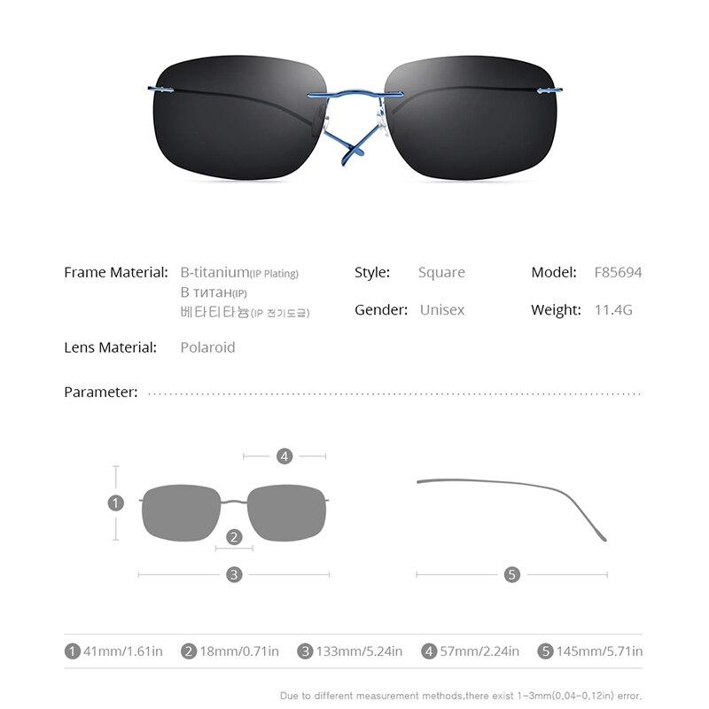 A pair of ultralight titanium rimless sunglasses for men, featuring polarized UV400 lenses and a stylish frameless design.