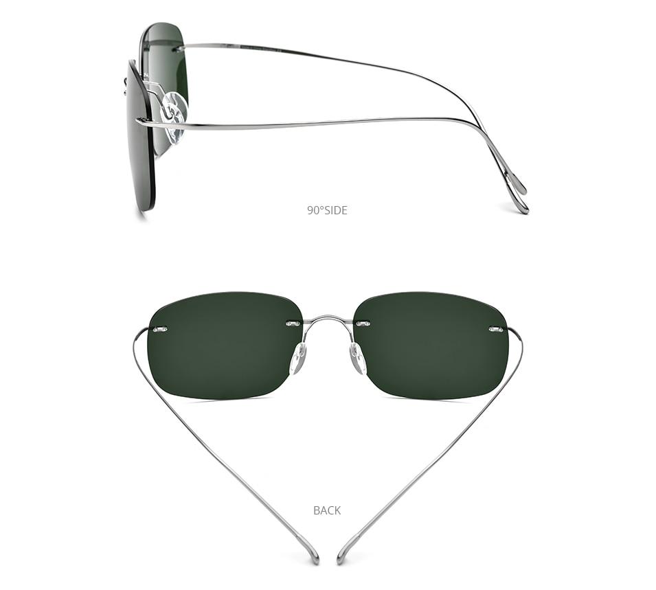 A pair of ultralight titanium rimless sunglasses for men, featuring polarized UV400 lenses and a stylish frameless design.