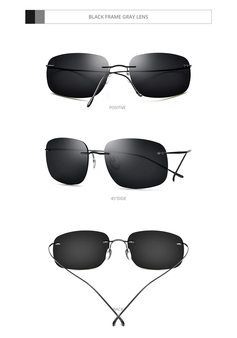 A pair of ultralight titanium rimless sunglasses for men, featuring polarized UV400 lenses and a stylish frameless design.