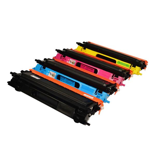 TN-155 Series Generic Toner Set featuring four cartridges in black, cyan, magenta, and yellow for Brother printers.