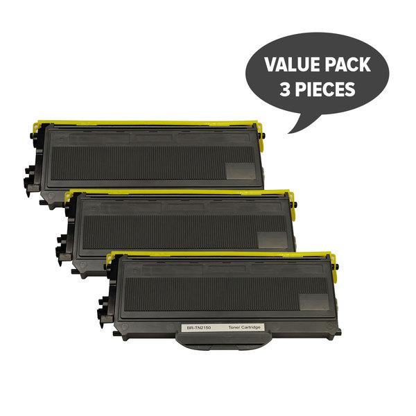 Three TN-2150 Premium Generic Toner cartridges for Brother printers, showcasing their sleek design and compatibility.