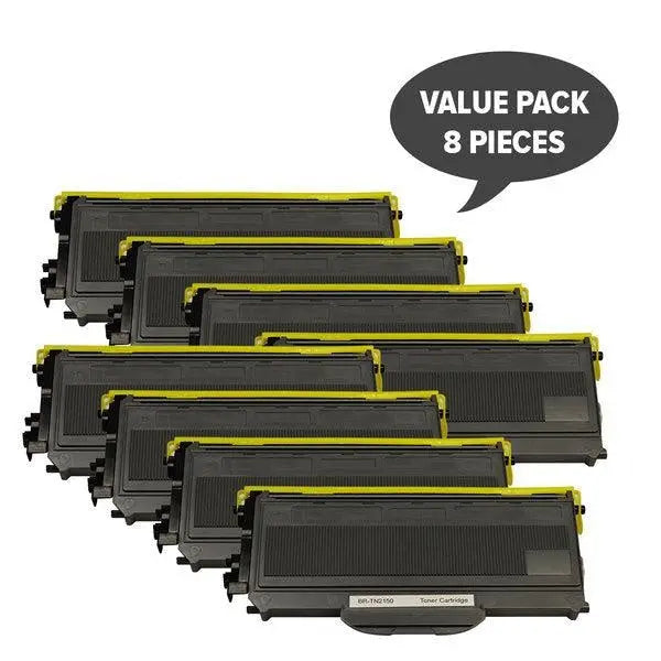 Set of 8 TN-2150 TN360 Black Premium Toner cartridges, designed for high-quality printing.